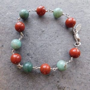 Red Jasper and Green Aventurine Sterling Silver Beaded Energy Bracelet